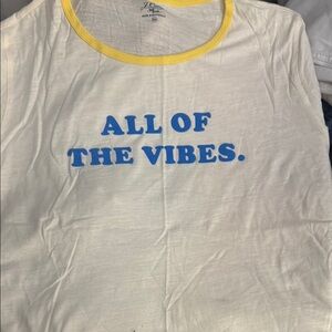 J. Crew White and Yellow Short Sleeve Tee with Blue Text
